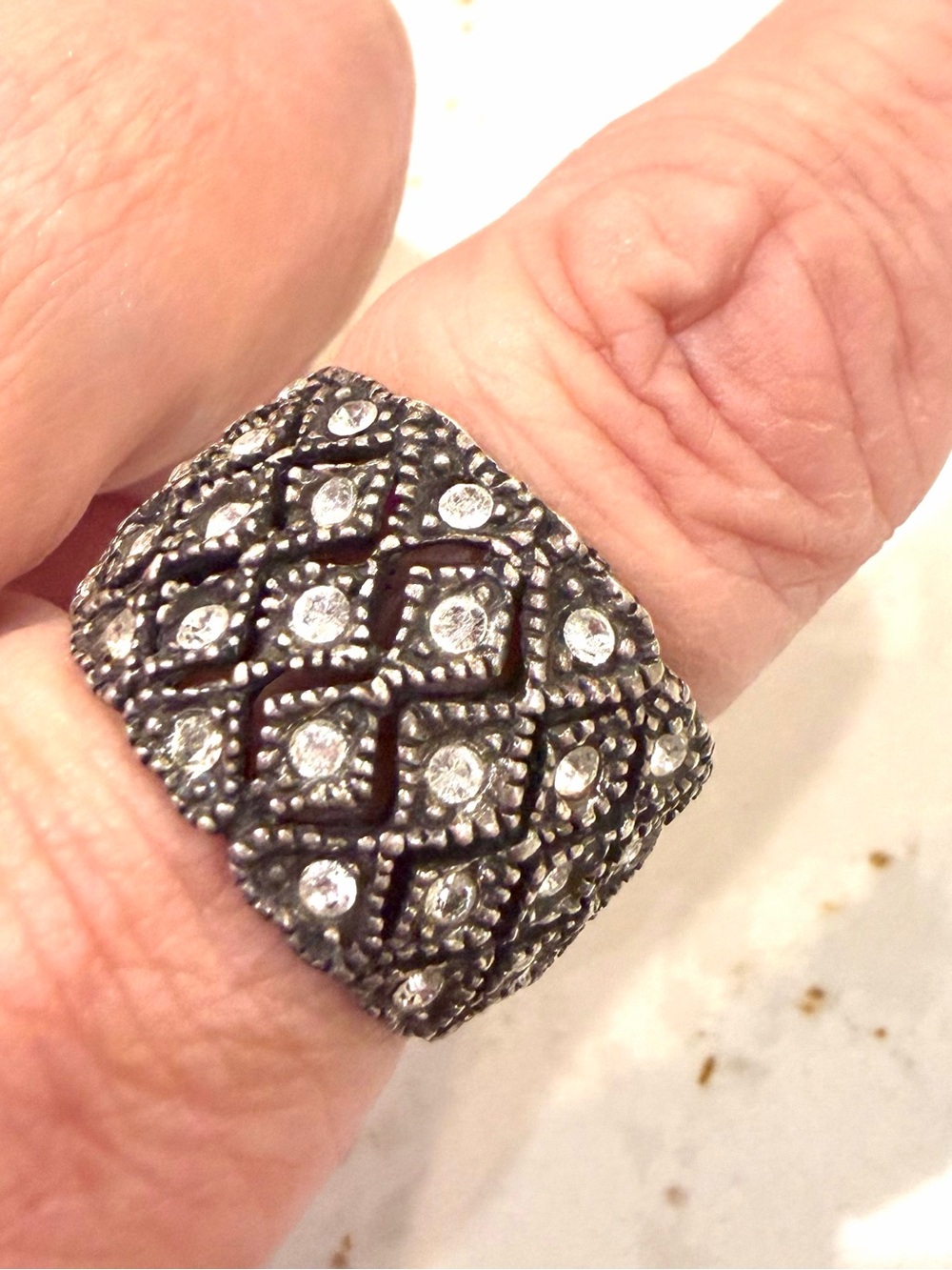 RARE Vintage 1991 Soviet Sterling Silver 925 Marcasite Lattice Dome Ring Sz 7